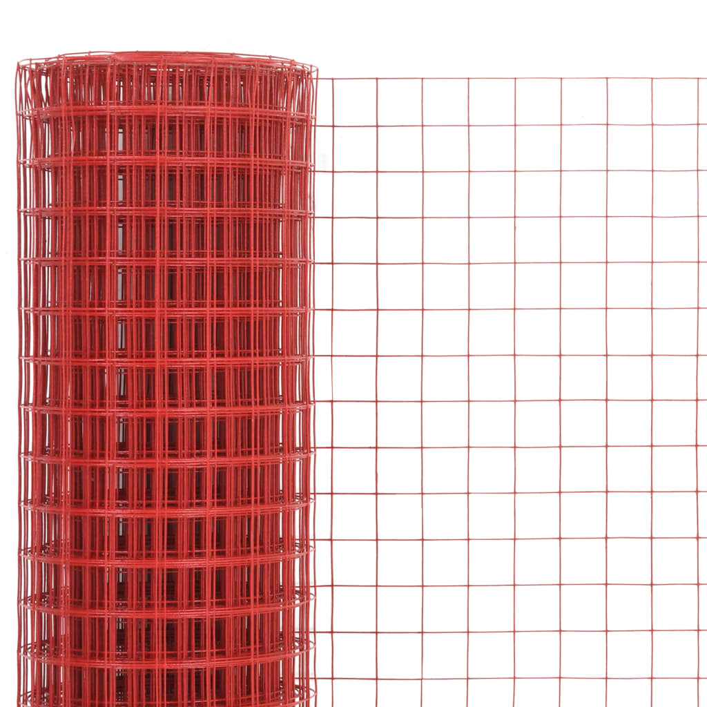 vidaXL Žična mreža za ograjo jeklo s PVC oblogo 25x0,5 m rdeča