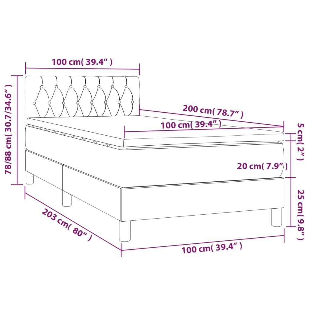vidaXL Box spring postelja z vzmetnico temno siva 100x200 cm blago