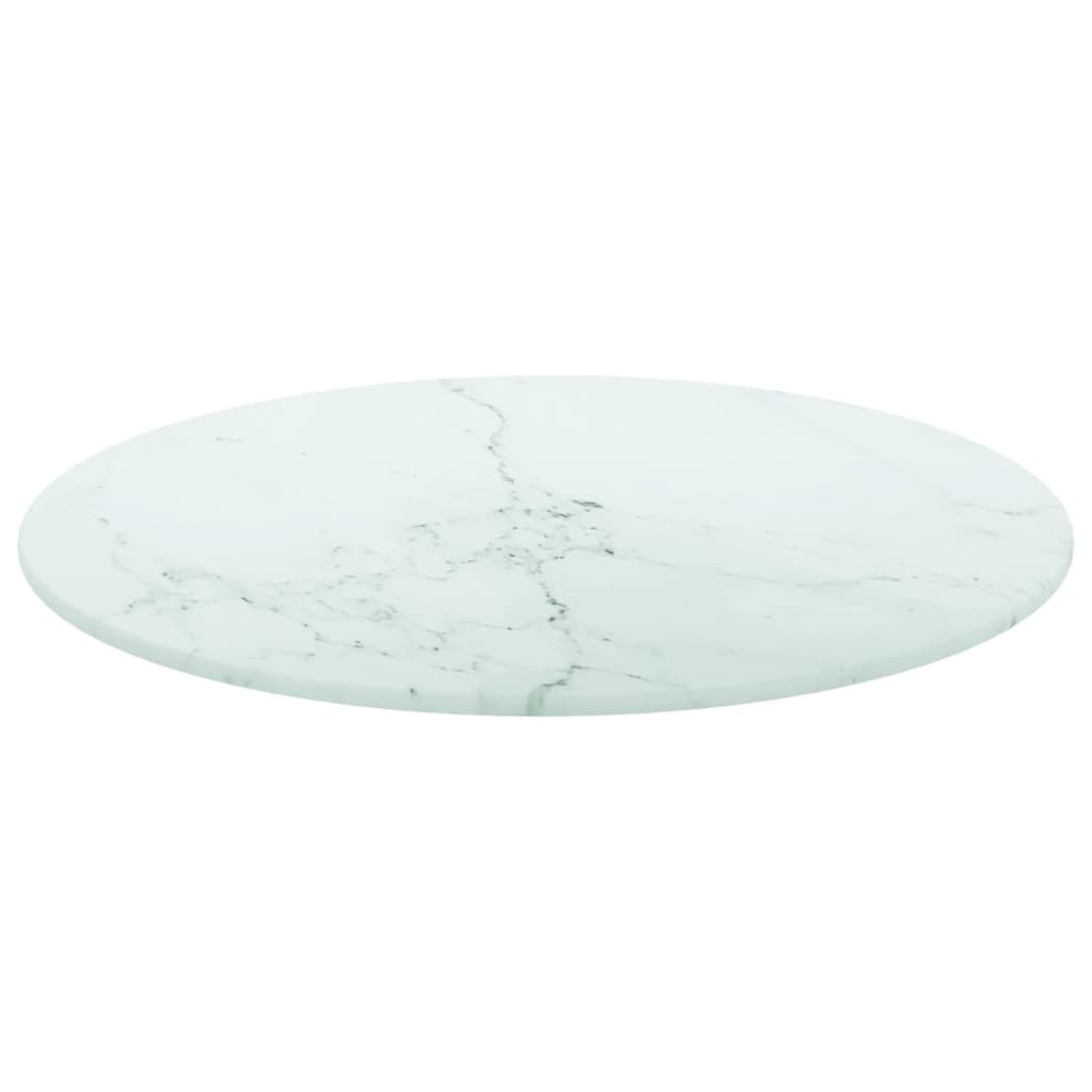 vidaXL Mizna plošča bela Ø40x0,8 cm kaljeno steklo z marmorjem