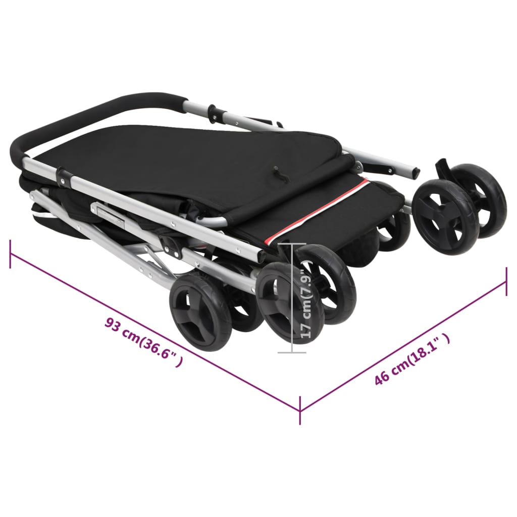 vidaXL Zložljiv pasji voziček črn 100x49x96 cm laneno blago