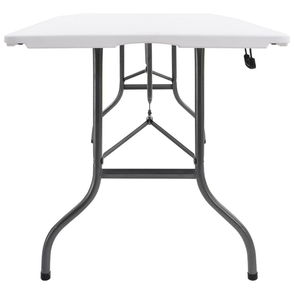 vidaXL Zložljiva vrtna miza z 2 klopema 180 cm jeklo in HDPE bela