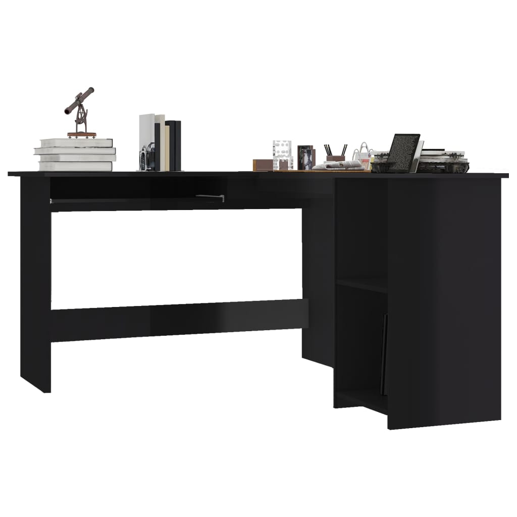vidaXL Kotna miza L-oblike visok sijaj črna 120x140x75cm iverna plošča
