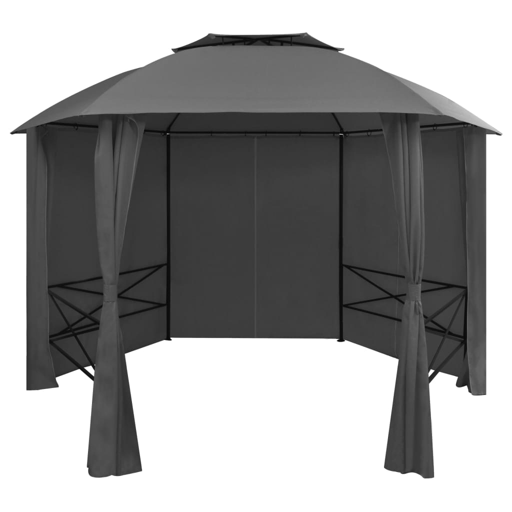 vidaXL Vrtni šotor/paviljon z zavesami šestkoten 360x265 cm