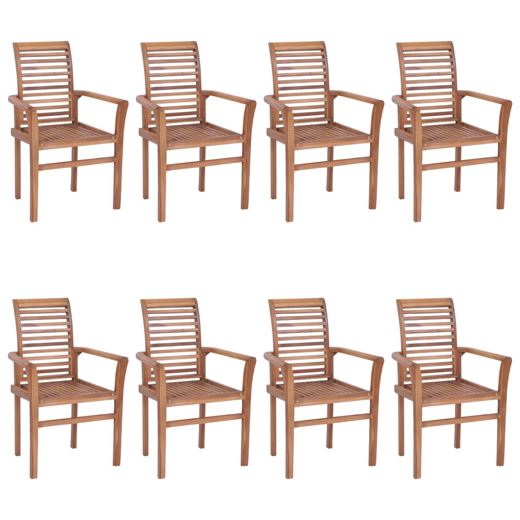 vidaXL Jedilni stoli 8 kosov s kremno belimi blazinami trdna tikovina