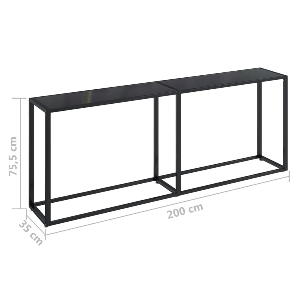 vidaXL Konzolna mizica črna 200x35x75,5 cm kaljeno steklo