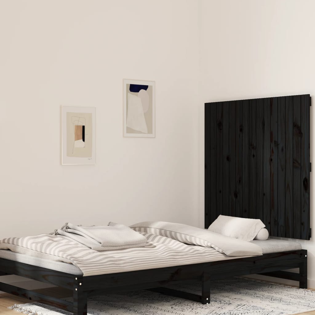 vidaXL Stensko posteljno vzglavje črno 95,5x3x90 cm trdna borovina