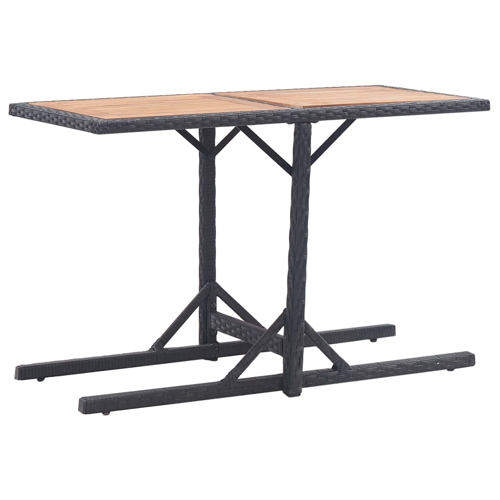 vidaXL Vrtna miza črna iz trdnega akacijevega lesa in poli ratan