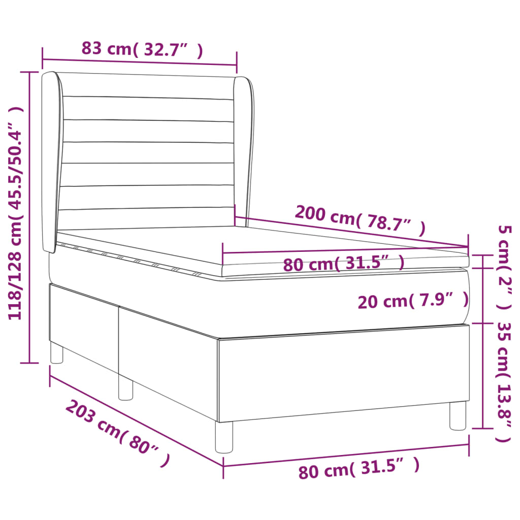 vidaXL Box spring postelja z vzmetnico temno siva 80x200 cm blago