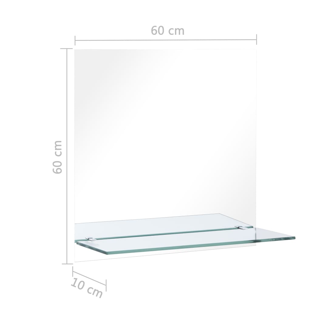 vidaXL Stensko ogledalo s polico 60x60 cm kaljeno steklo