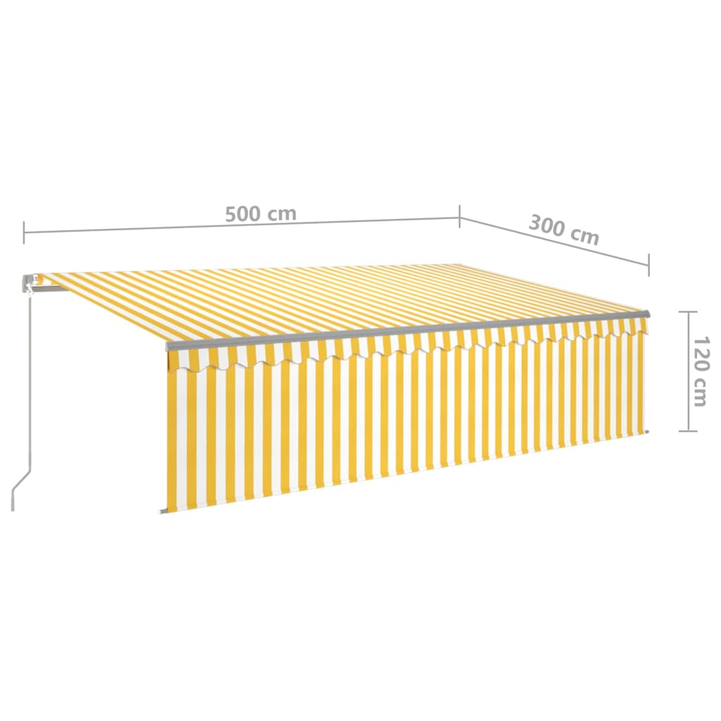 vidaXL Ročno zložljiva tenda s senčilom LED 5x3 m rumena in bela