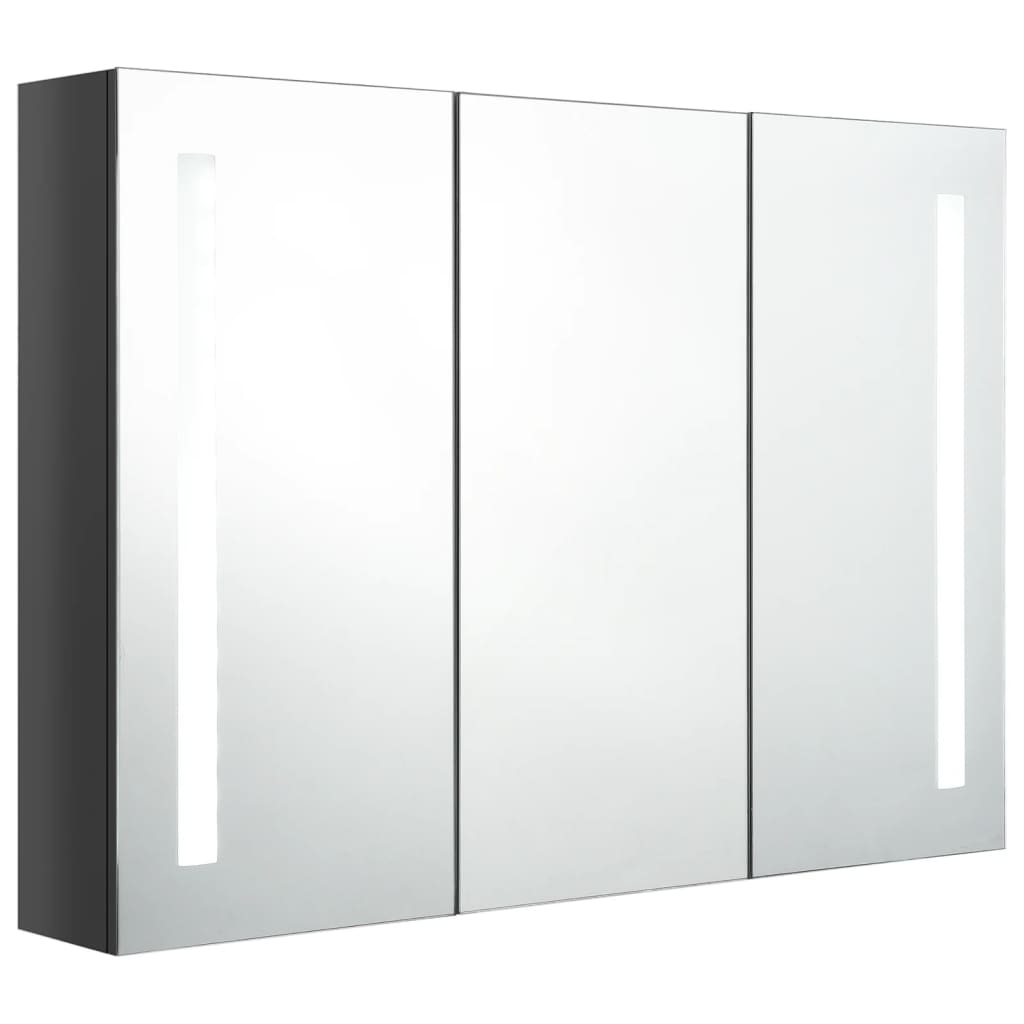 vidaXL LED kopalniška omarica z ogledalom 89x14x62 cm sijoče siva