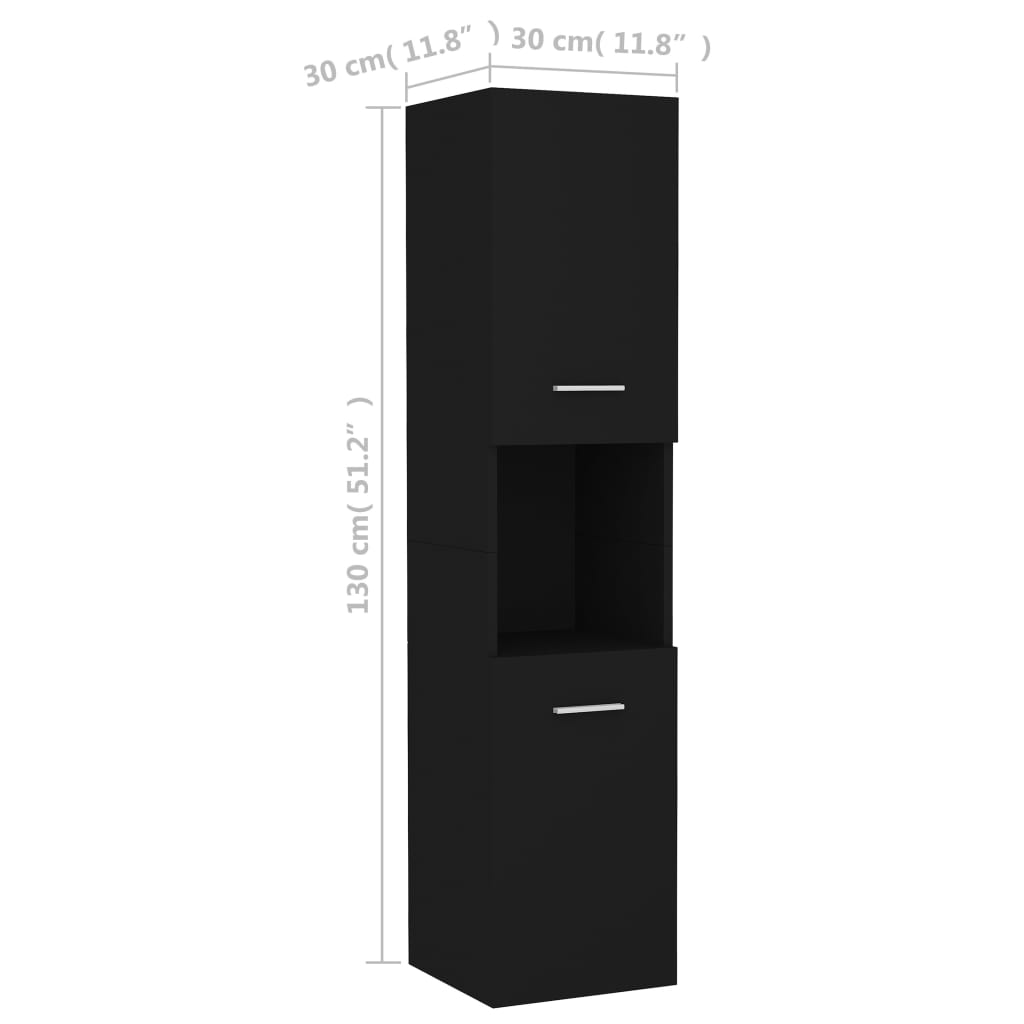 vidaXL Kopalniška omarica črna 30x30x130 cm iverna plošča