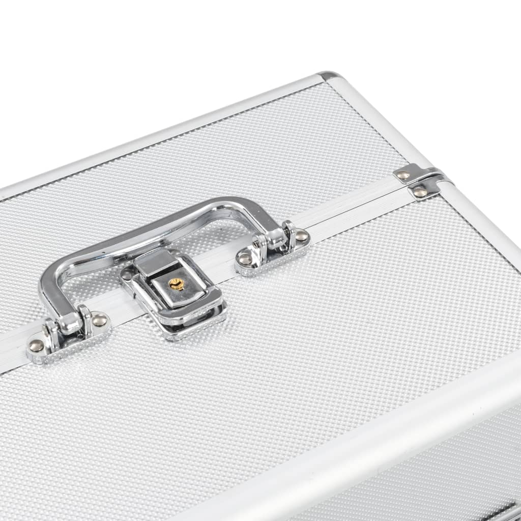 vidaXL Kovček za ličila 22x30x21 cm srebrn aluminij