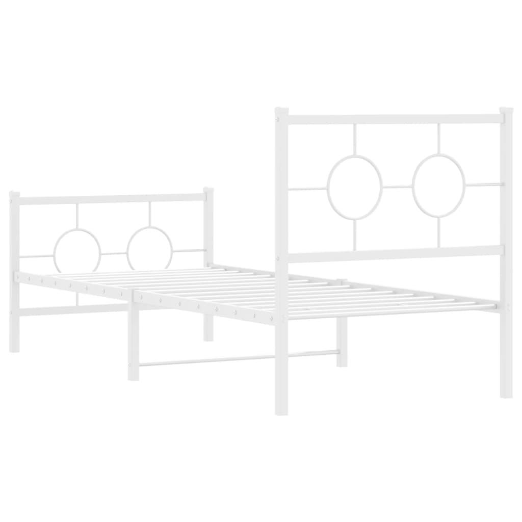 vidaXL Kovinski posteljni okvir z vzglavjem in vznožjem bel 75x190 cm