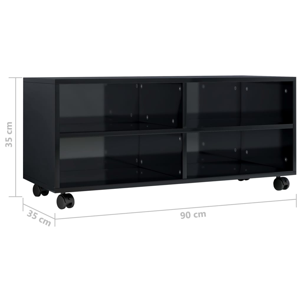 vidaXL TV omarica s kolesci visok sijaj črna 90x35x35 cm iverna plošča
