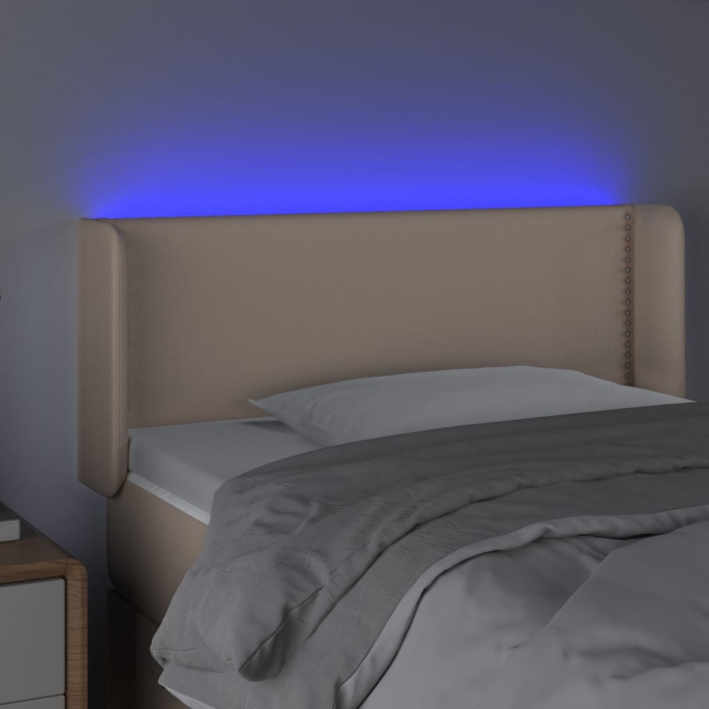 vidaXL LED posteljno vzglavje kapučino 83x16x78/88 cm umetno usnje