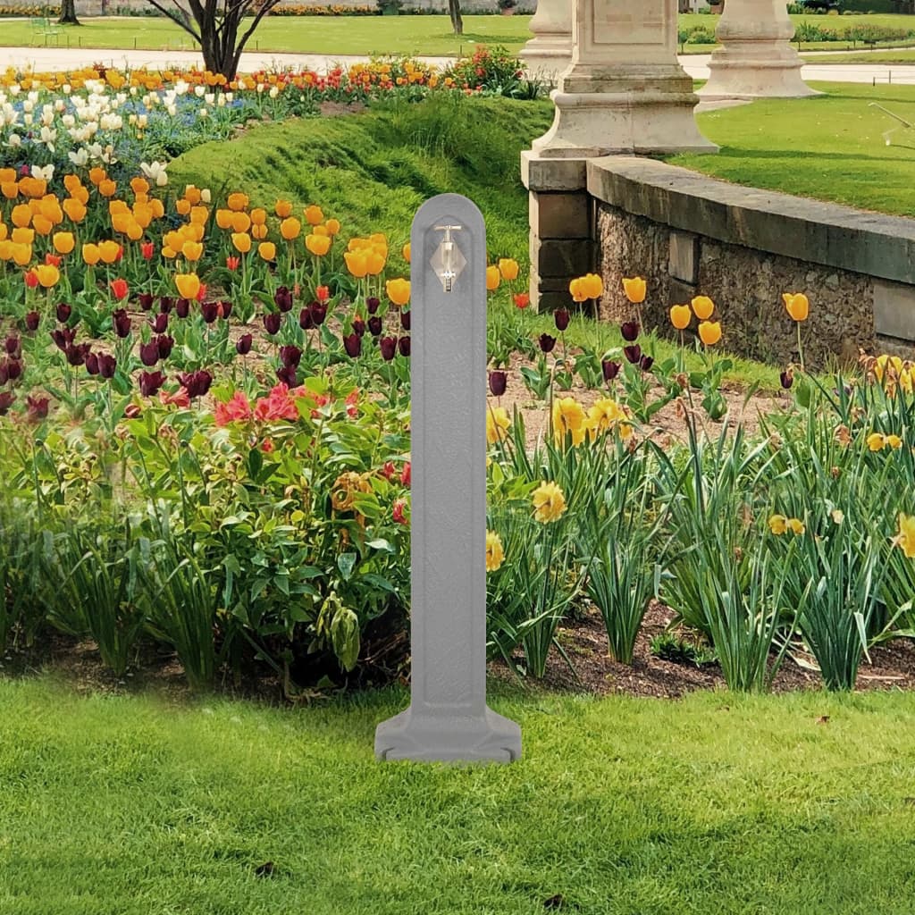 vidaXL Vrtni stebriček za vodo s pipo svetlo siv videz kamna