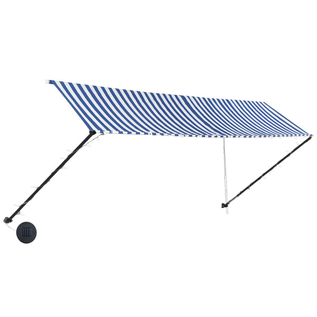 vidaXL Zložljiva tenda z LED lučmi 400x150 cm modra in bela