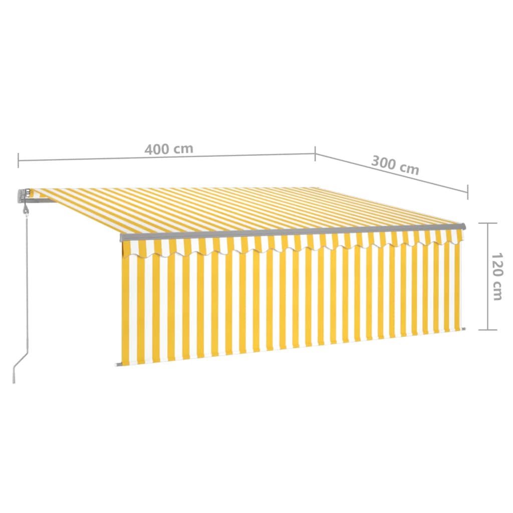 vidaXL Avtomatska tenda s senčilom LED + senzor 4x3 m rumena in bela