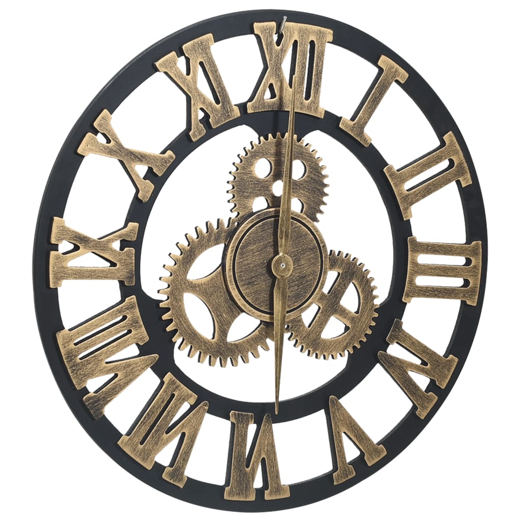 vidaXL Stenska ura zlata in črna 45 cm mediapan