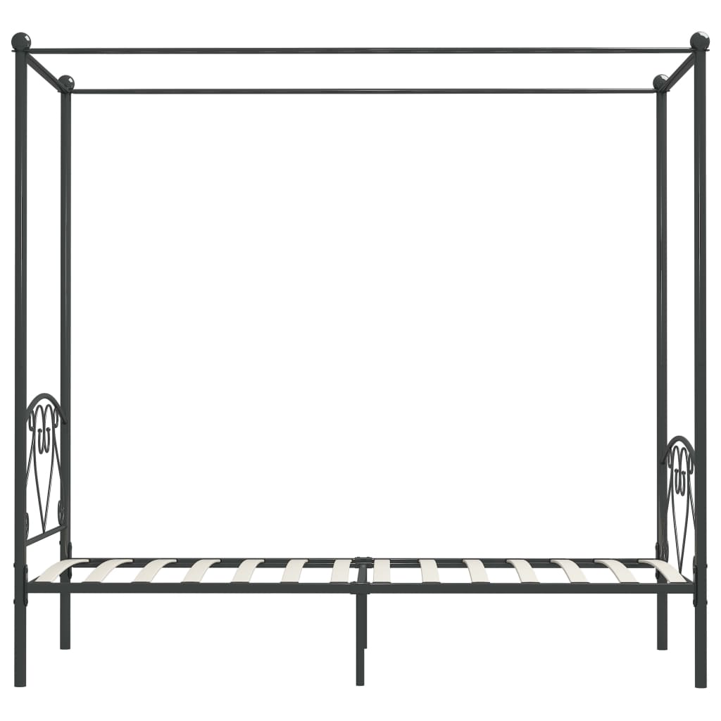 vidaXL Posteljni okvir z ogrodjem za baldahin siv kovinski 120x200 cm
