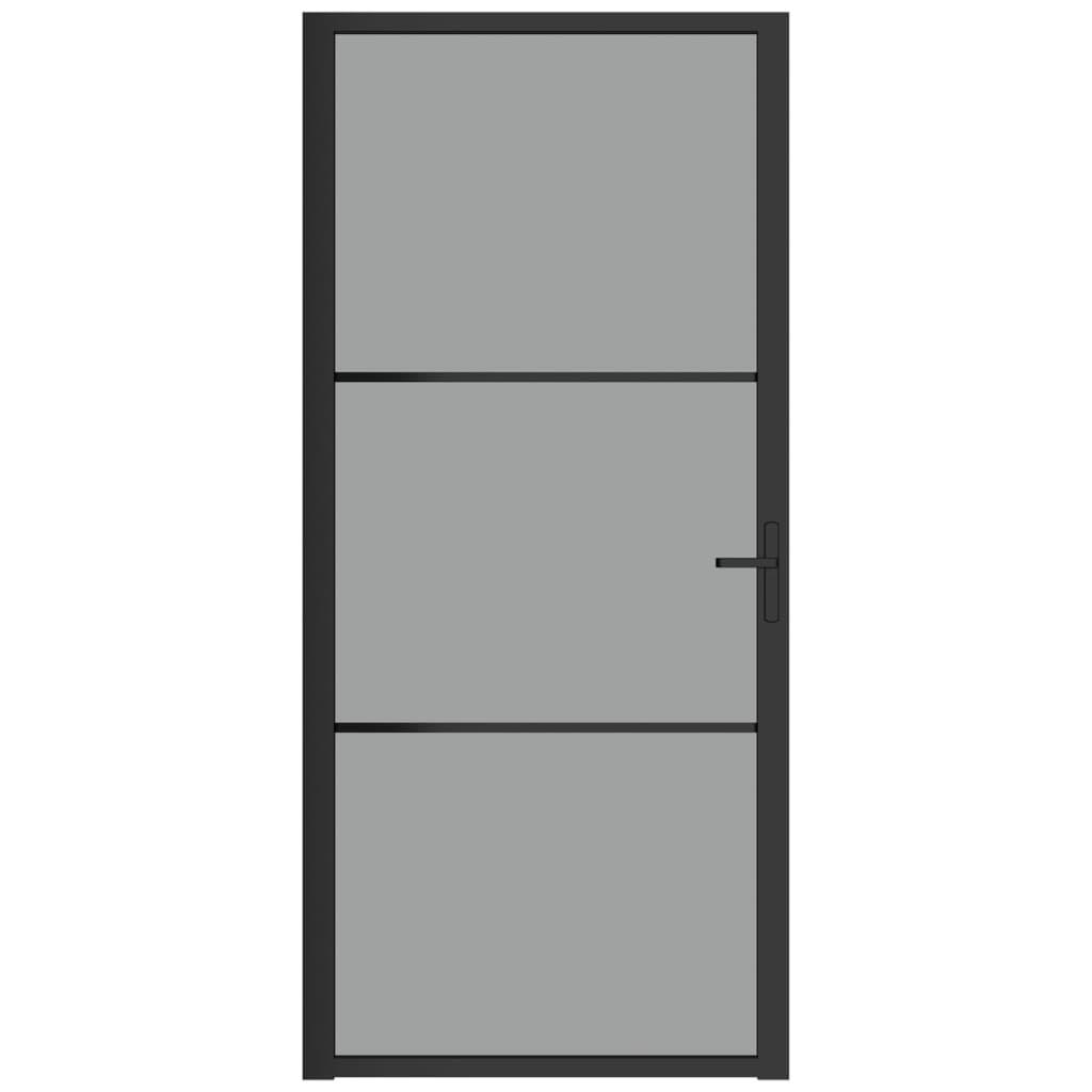 vidaXL Notranja vrata 93x201,5 cm črna ESG steklo in aluminij