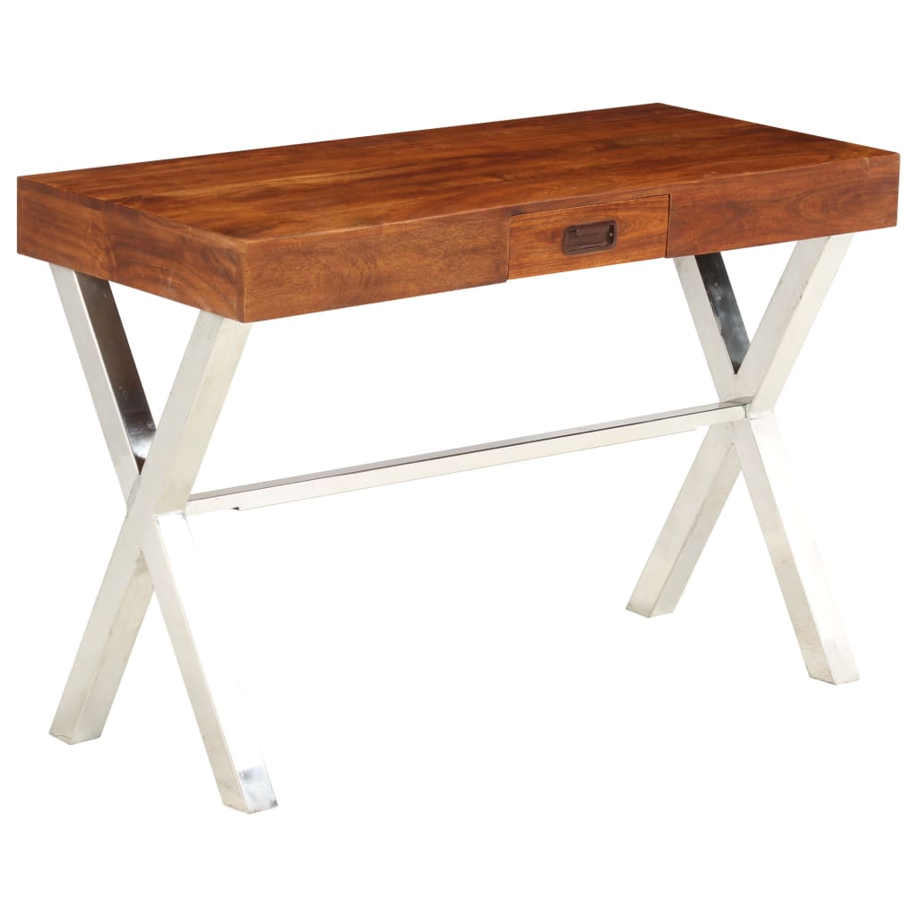 vidaXL Pisalna miza iz trdnega akacijevega lesa medena 110x50x76 cm