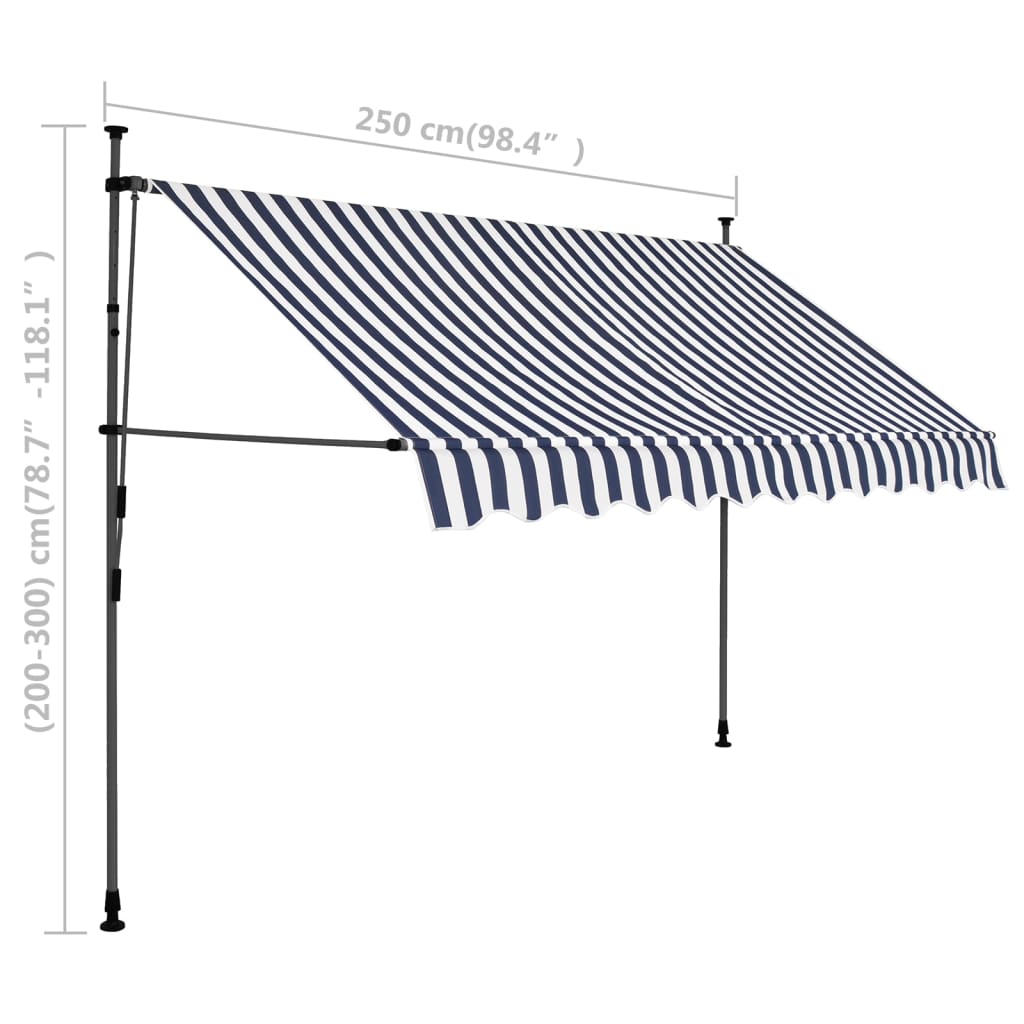 vidaXL Ročno zložljiva tenda z LED lučkami 250 cm modra in bela