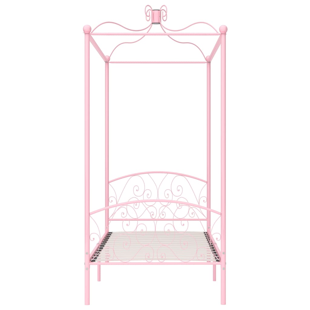 vidaXL Posteljni okvir z ogrodjem za baldahin roza kovinski 90x200 cm