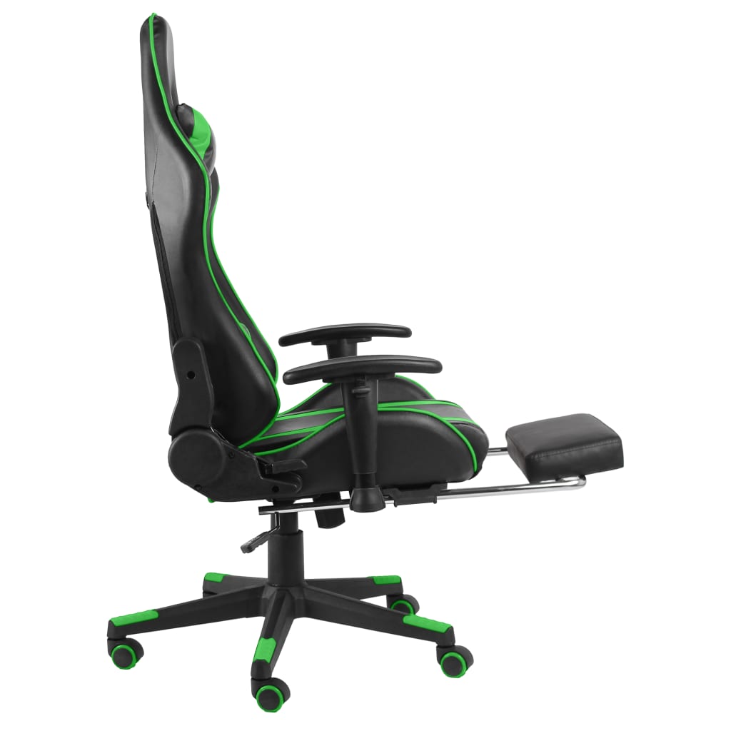 vidaXL Vrtljiv gaming stol z naslonjalom za noge zelen PVC