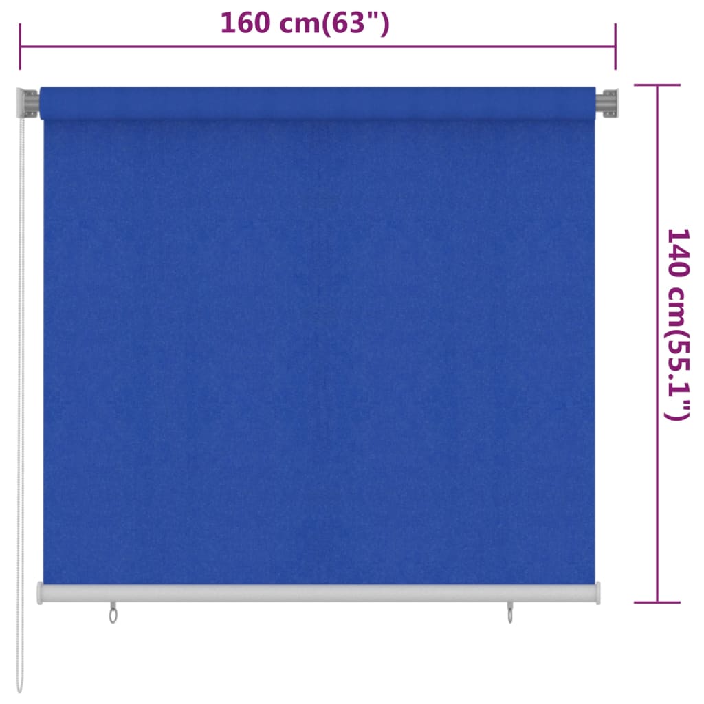 vidaXL Zunanje rolo senčilo 160x140 cm modro HDPE