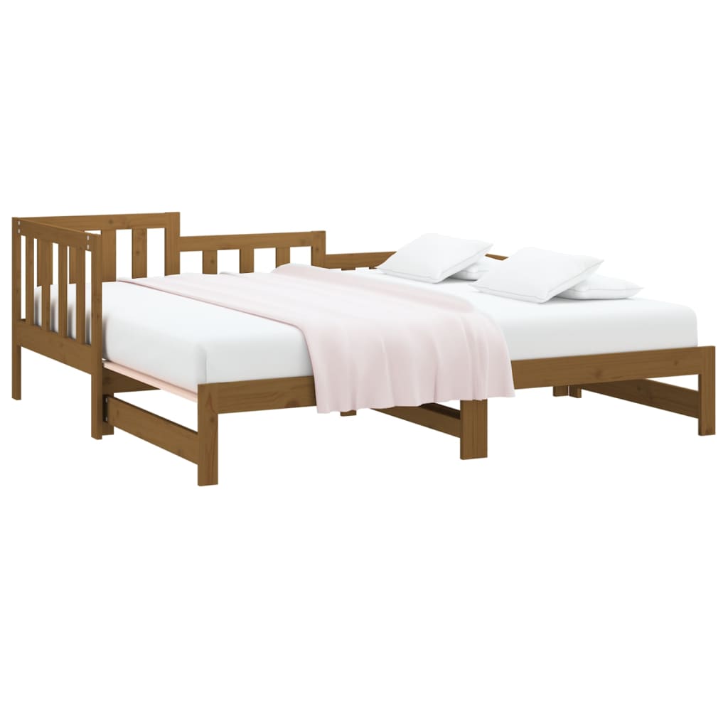 vidaXL Izvlečna dnevna postelja medeno rjava 2x(90x200) cm borovina