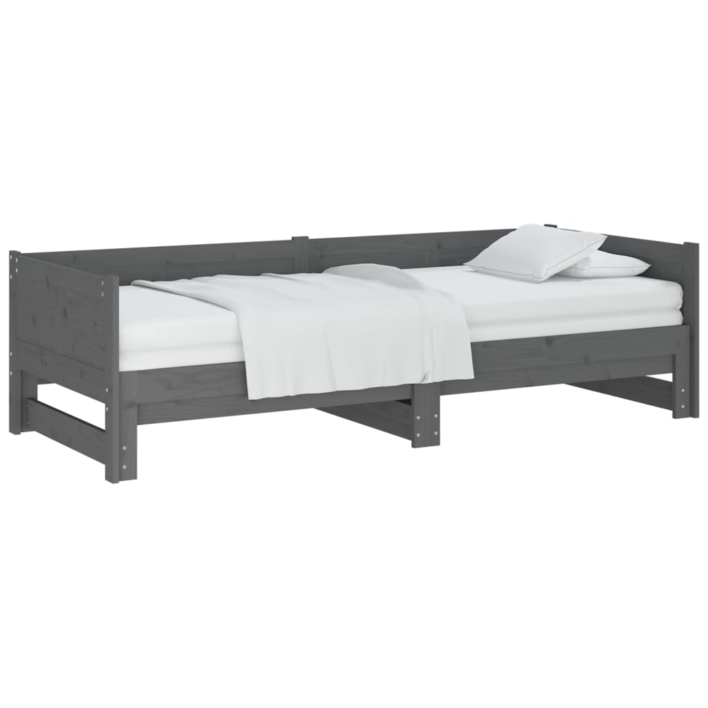 vidaXL Izvlečna dnevna postelja siva trdna borovina 2x(90x190) cm