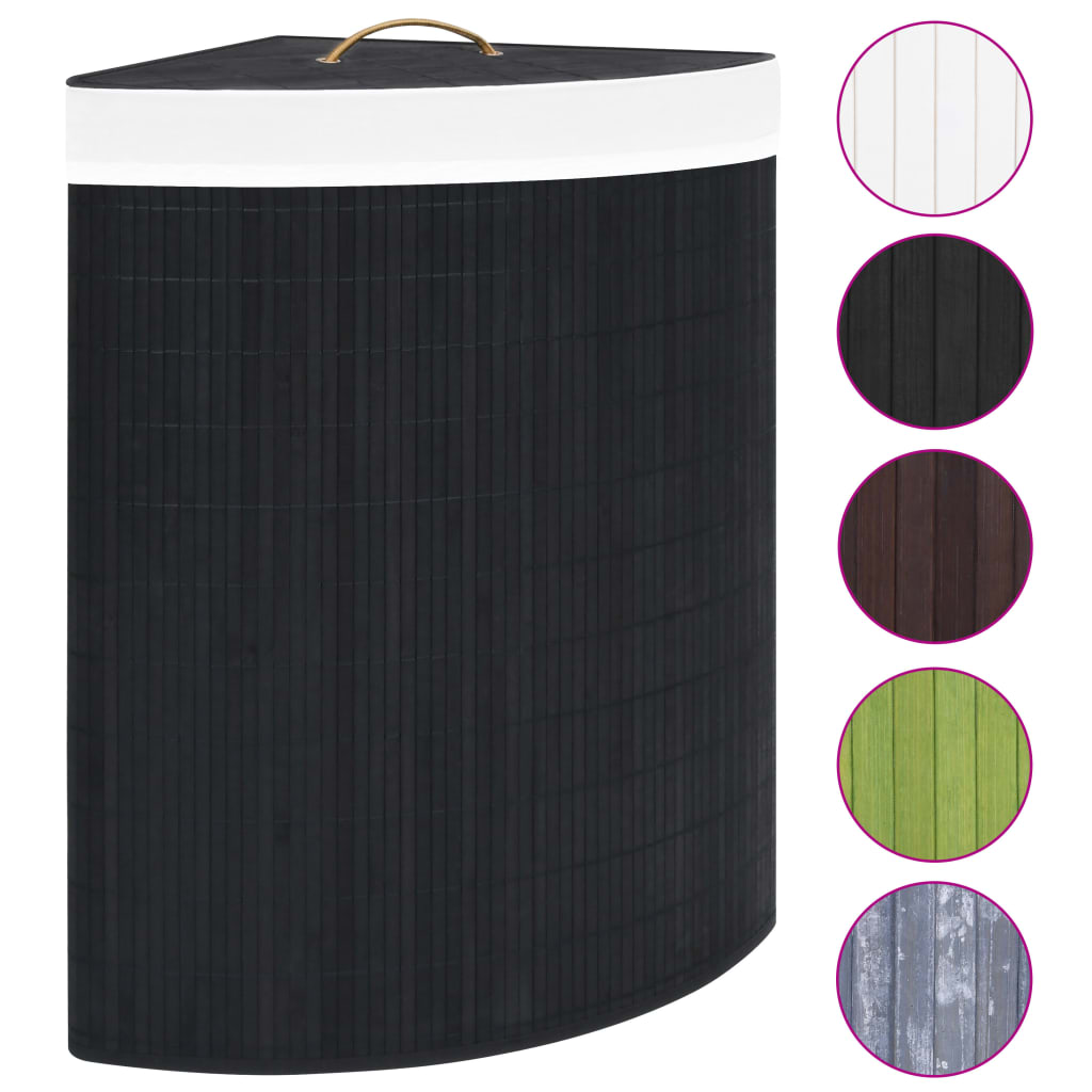 vidaXL Kotna košara za perilo iz bambusa črna 60 L