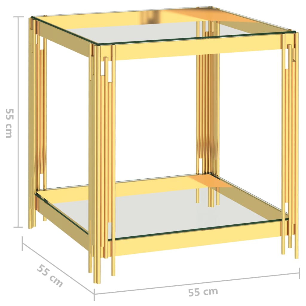 vidaXL Klubska mizica zlata 55x55x55 cm nerjaveče jeklo in steklo