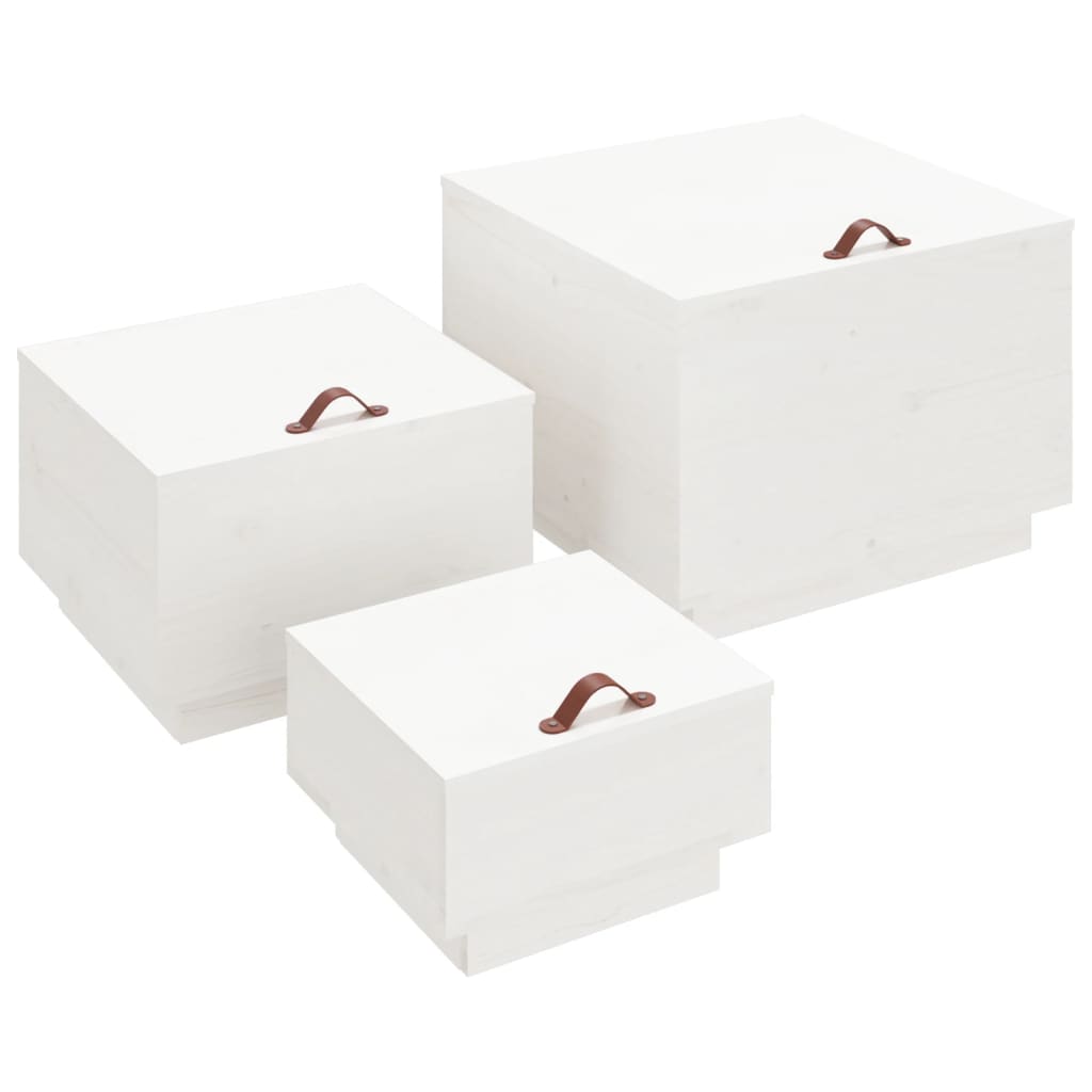 vidaXL Škatle za shranjevanje s pokrovi 3 kosi bele trdna borovina