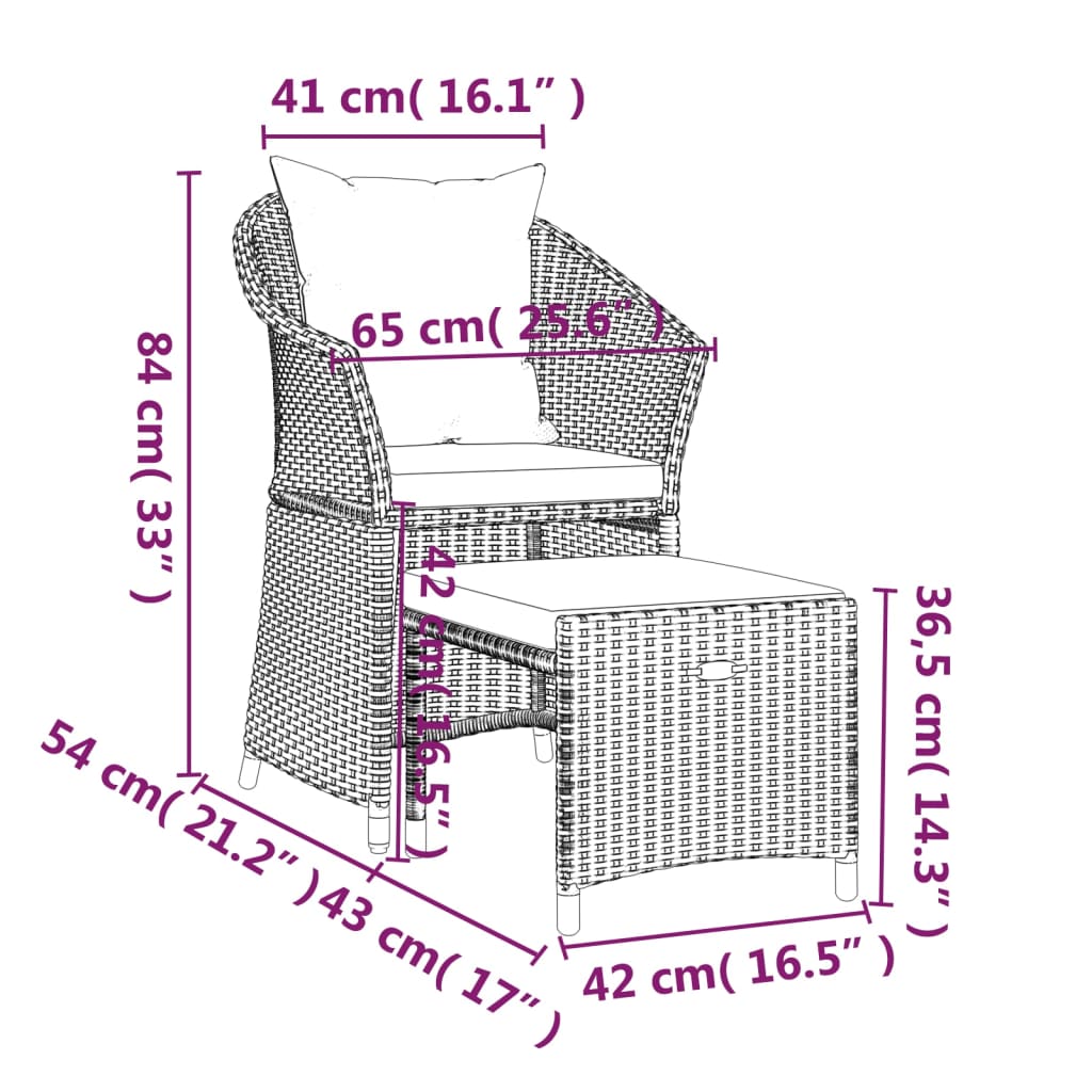 vidaXL Vrtna sedežna garnitura 2-delna z blazinami rjav poli ratan