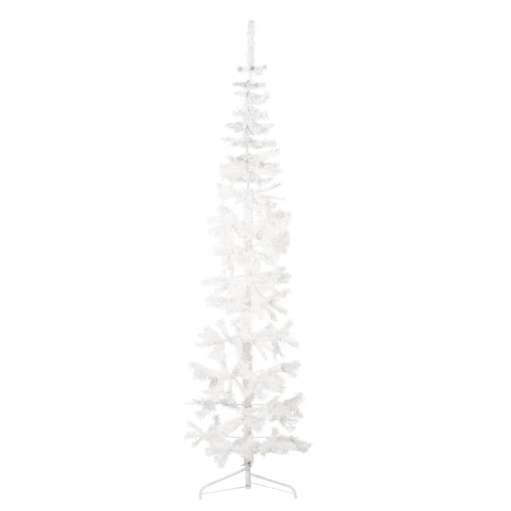 vidaXL Ozka umetna polovična novoletna jelka s stojalom bela 240 cm