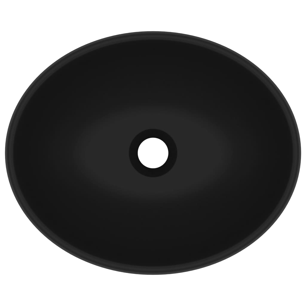 vidaXL Razkošen umivalnik ovalen mat črn 40x33 cm keramičen