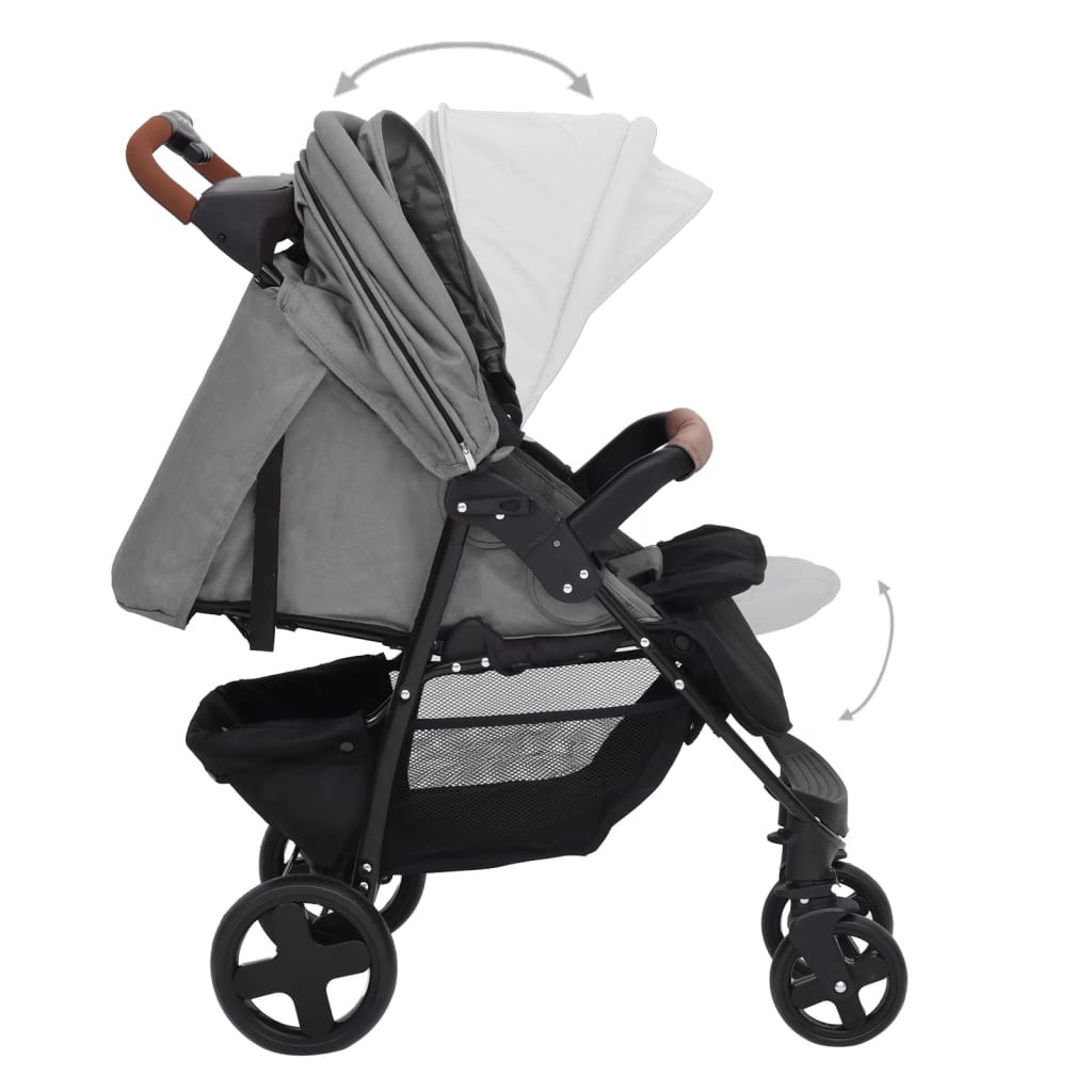 vidaXL Otroški voziček 3 v 1 svetlo siv jeklen
