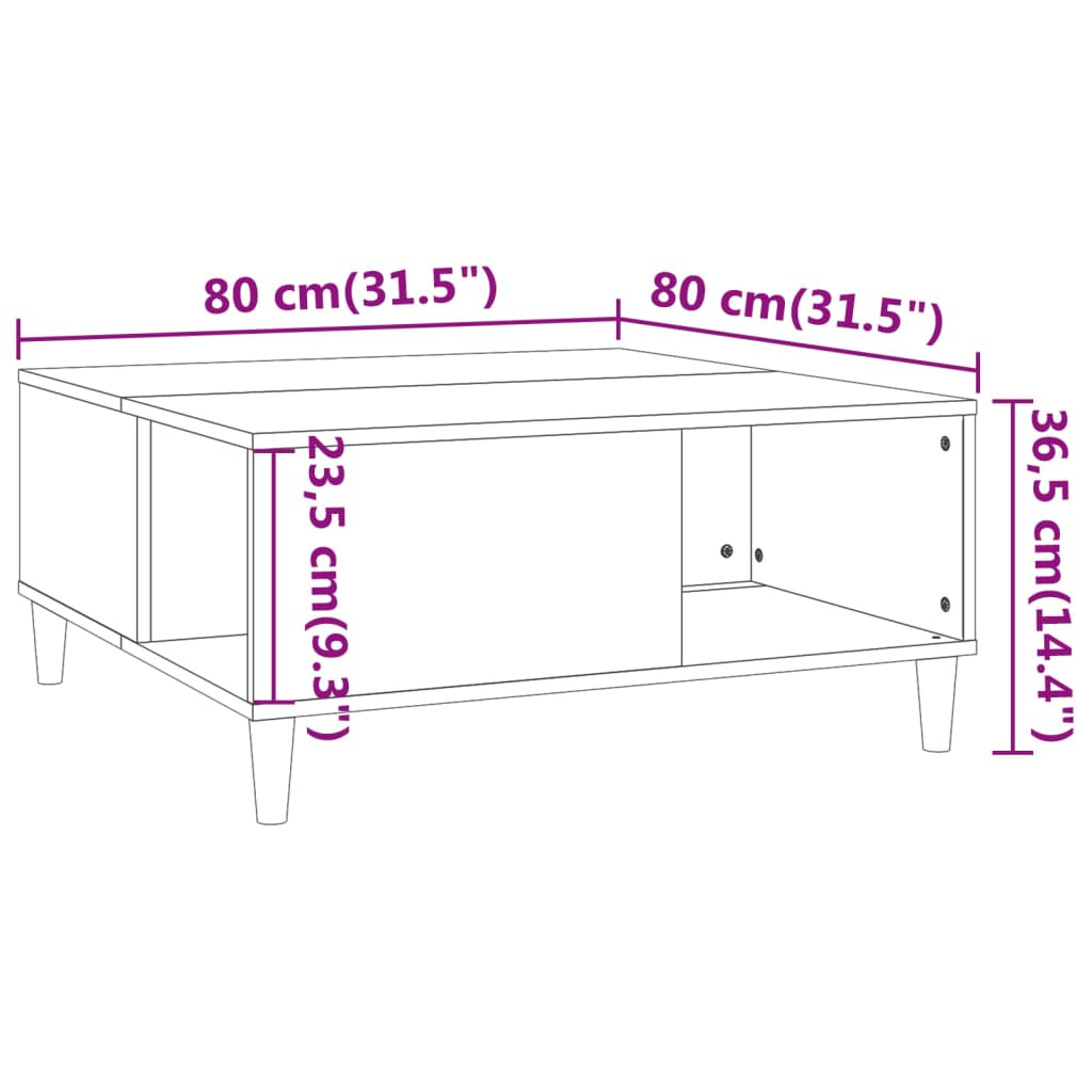 vidaXL Klubska mizica visok sijaj bela 80x80x36,5 cm inženirski les