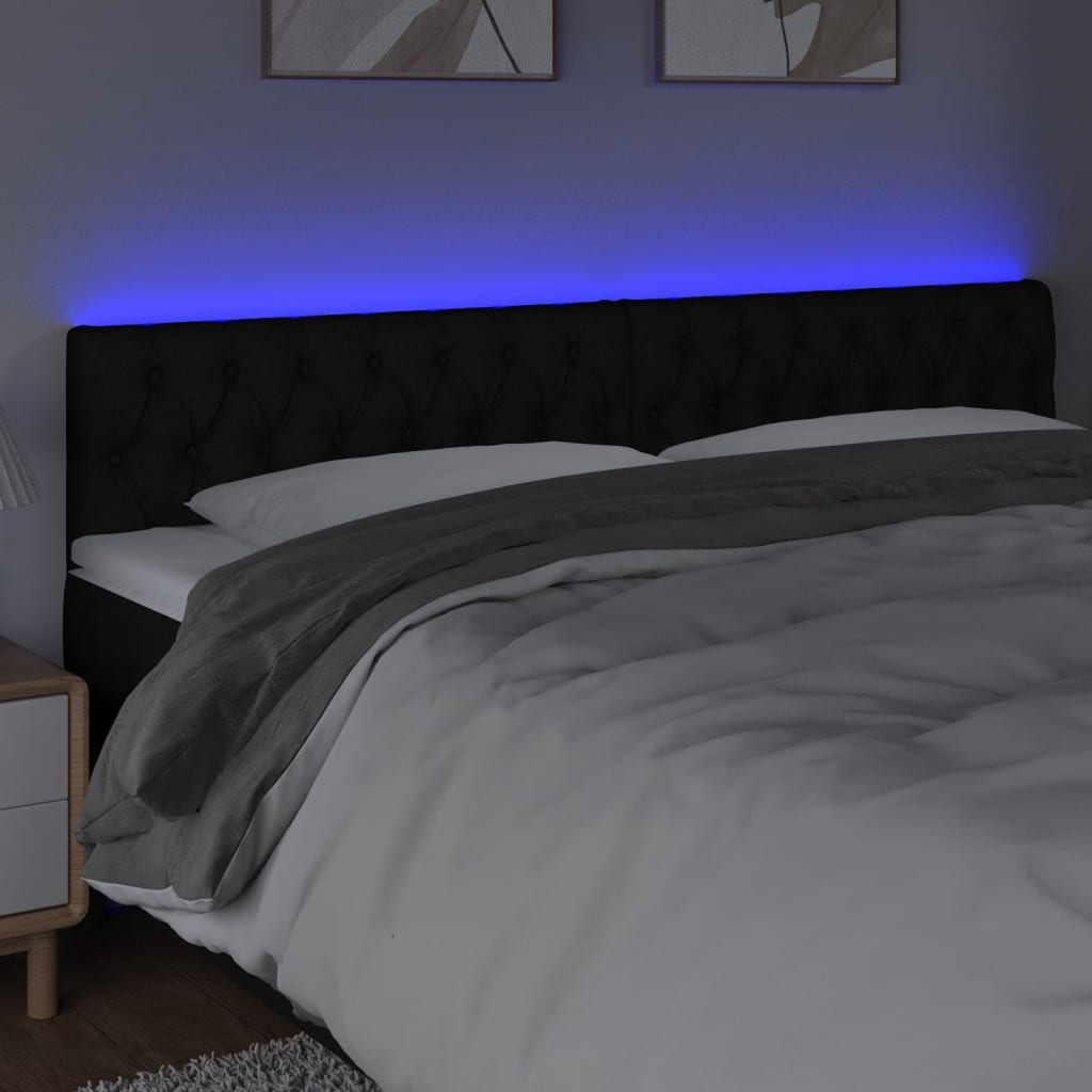 vidaXL LED posteljno vzglavje črno 200x7x78/88 cm blago