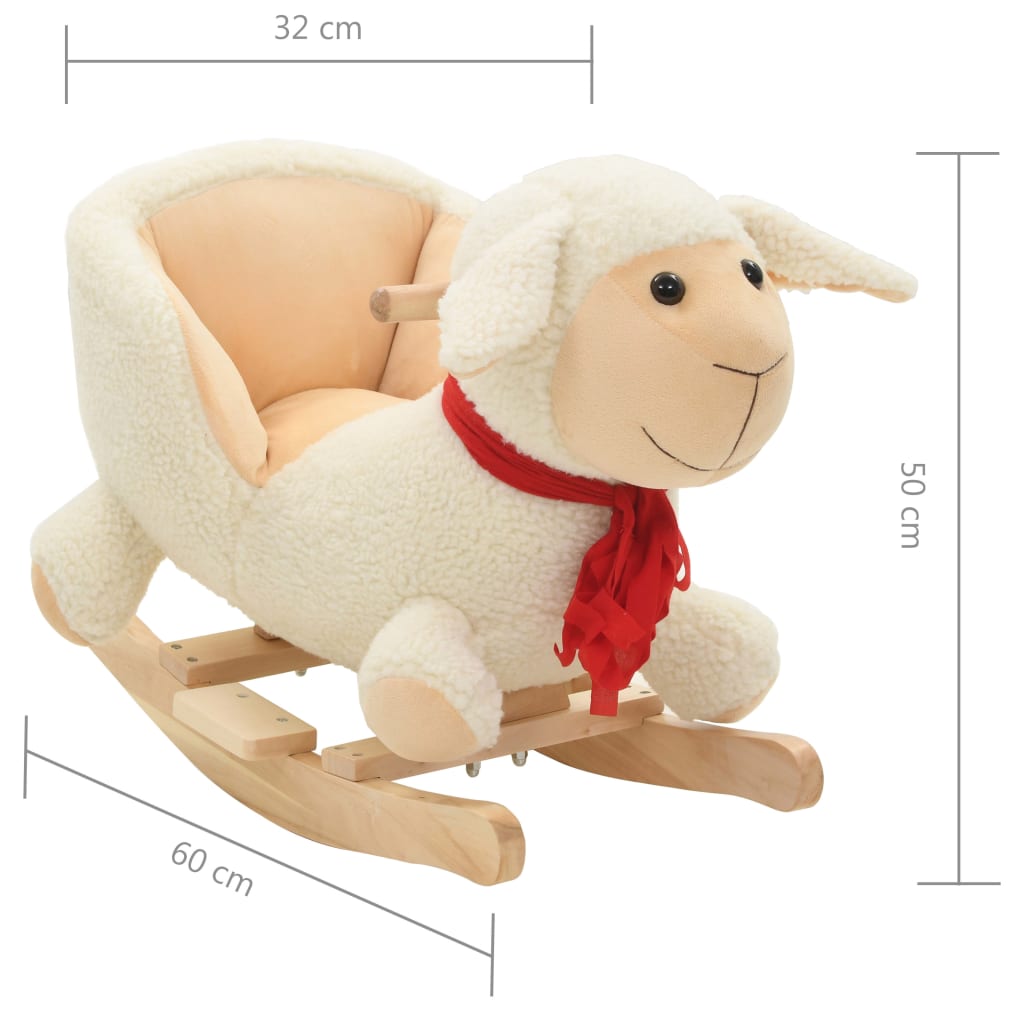 vidaXL Gugalna žival ovčka z naslonjalom pliš 60x32x50 cm bela