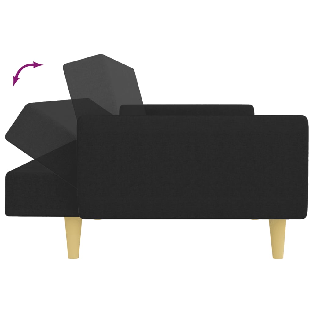vidaXL Kavč dvosed z ležiščem in stolčkom za noge črno blago