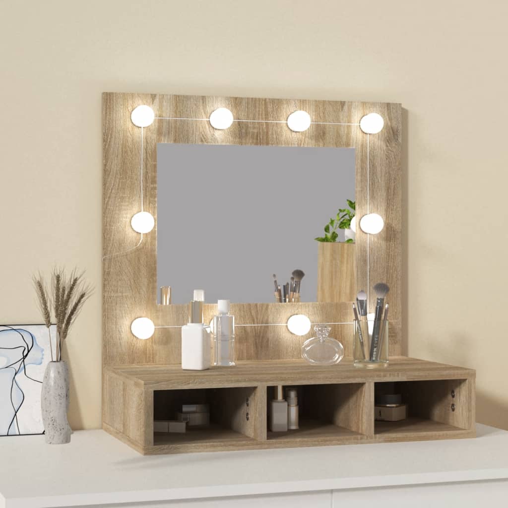vidaXL Omarica z ogledalom in LED lučkami sonoma hrast 60x31,5x62 cm
