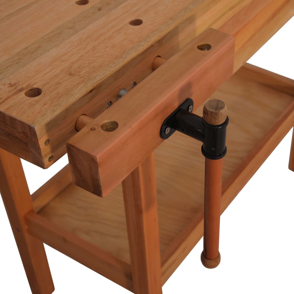 vidaXL Mizarska delovna miza s predalom in 2 primežema trden les