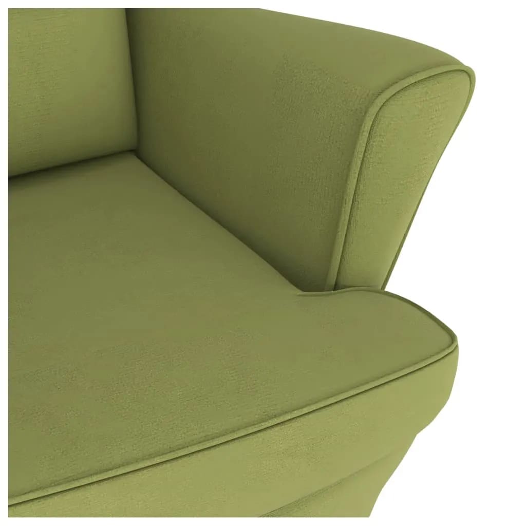 vidaXL Gugalni stol z lesenimi nogami in stolčkom svetlo zelen žamet