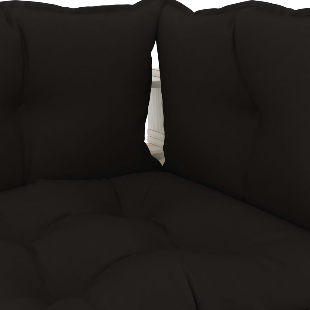 vidaXL Vrtni kotni kavč iz palet s črnimi blazinami les