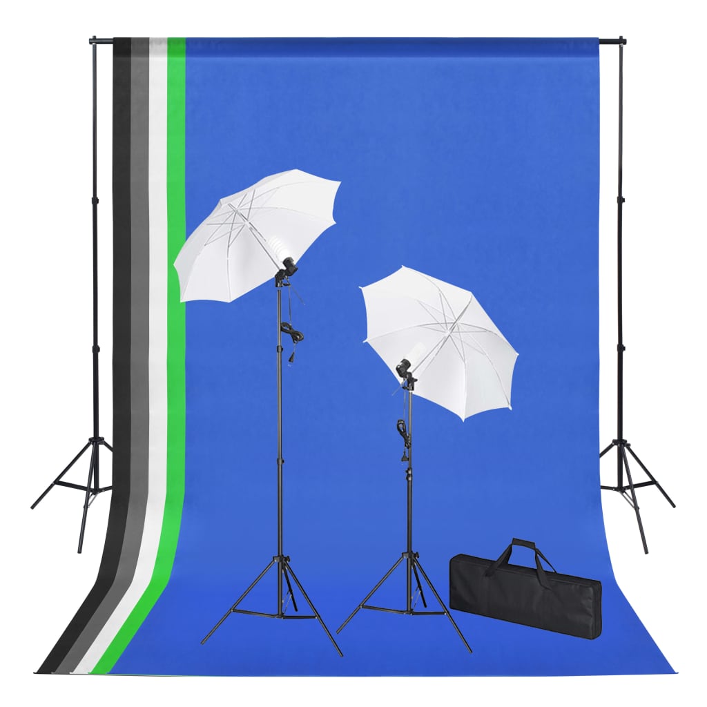 vidaXL Komplet za fotografski studio z ozadji, svetilkami in dežniki