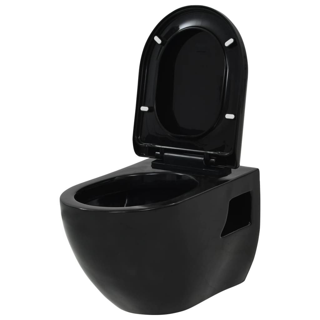 vidaXL Viseča WC školjka z vgradnim kotličkom keramika črna